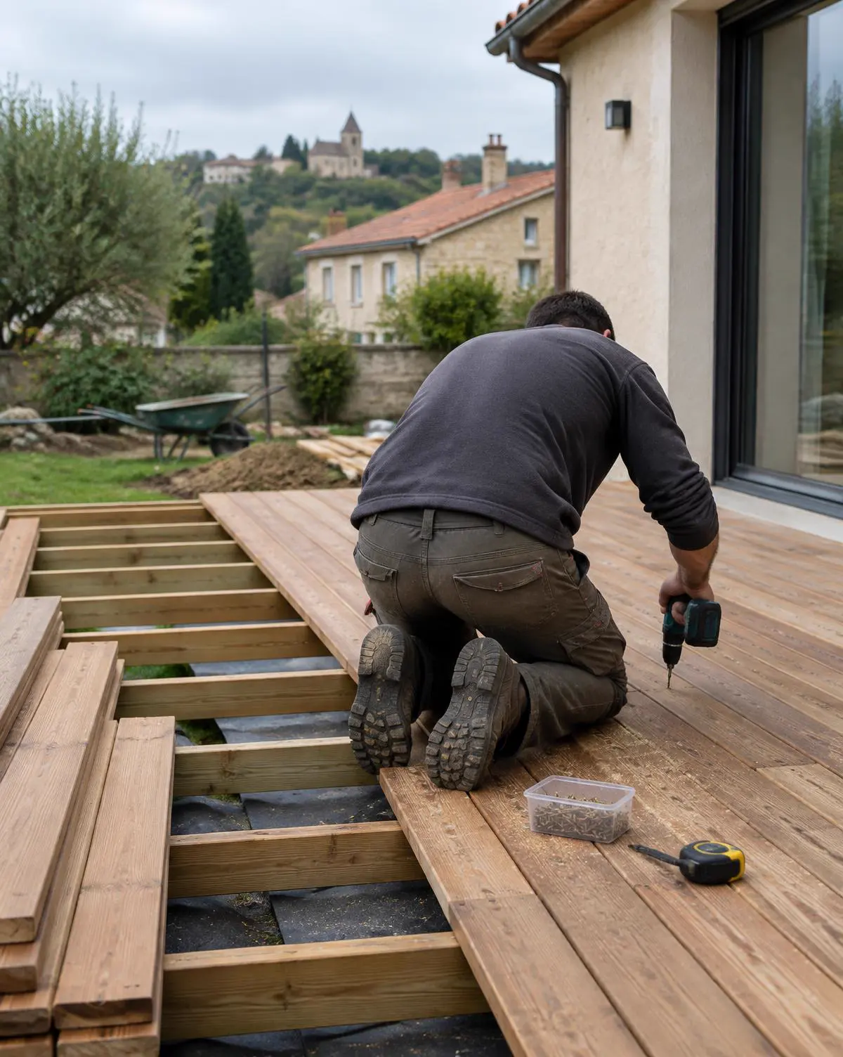 Illustration de la pose d’une terrasse en bois