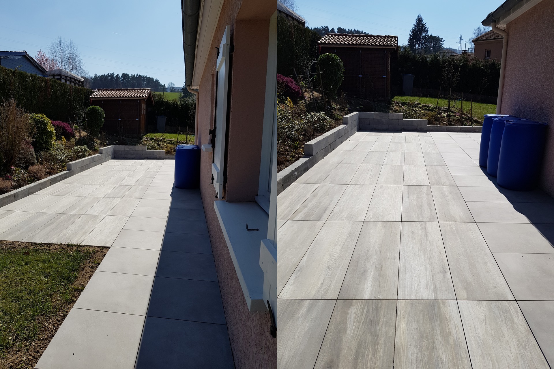 Terrasse grès cérame muret décoratif